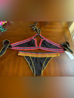 NWT beach bunny bikini rainbow colorful crochet XL set